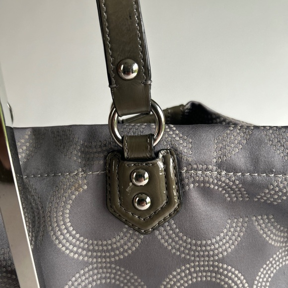Coach Grey Canvas Patent Leather Handbag Shoulder Bag - Picture 5 of 16